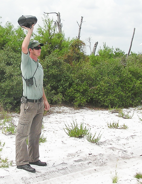 Greg Brown, Ranger at the Savannas Preserve State Park, calling the Jays.