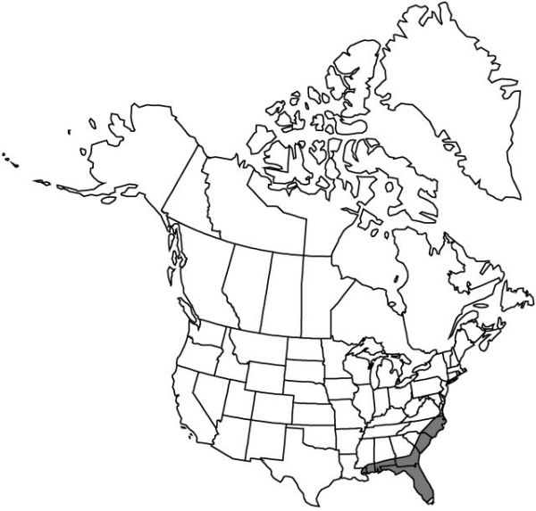 Catesby's Lily distribution (from FNA).   Catesby's Lily extends the range southward from its probably ancestor (or near=ancestor) Wood Lily.